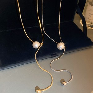 Adjustable Snake Chain Necklace With Pearl Tassels Gold Steel Color Minimalist Jewelry For Women Fashion Beaded Necklaces - Product Image 3