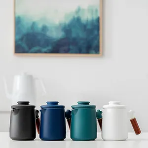 Caneca de chá de cerâmica personalizada, caneca de chá chinesa fosca branca azul preta com copos de chá e bolsa de viagem