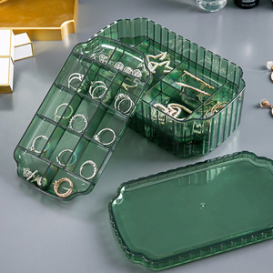 Boîte de rangement de bijoux avec compartiments pour bagues, boucles d'oreilles, colliers, portable, multicouche, marron et vert foncé, PS - Product Image 4