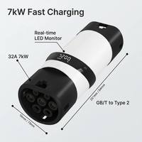 Adaptateur de chargeur EV 32A 7kW GB/T vers Type 2 monophasé avec écran LED pour voitures électriques standard européennes, fabrication OEM