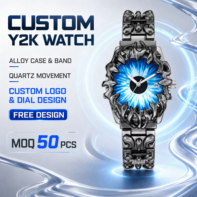 OEM Y2K Eye Dial Quartz Watch Alloy Sculptural Claw Bezel Heavy Chain Bracelet Gothic Art Fashion Custom Logo MOQ 50