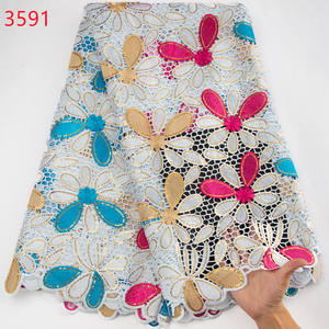 3591 tela de encaje Soluble en agua africana de alta calidad con diamantes de imitación Cordón de guipur Nigeriano para mujeres boda <span class=keywords><strong>Dr</strong></span> - Product Image 3