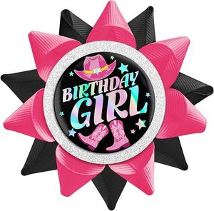 Pins de solapa de <span class=keywords><strong>cumpleaños</strong></span> para mujer con diseño de vaquera disco, hechos a mano, con cinta de grosgrain negra y rosa, insignia de hojalata, decoraciones para fiestas de <span class=keywords><strong>cumpleaños</strong></span> - Product Image 1