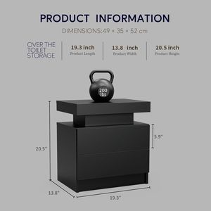 Mesita de noche LED negra moderna DB con 2 cajones, mesita de noche para dormitorio, Material acrílico de carga inalámbrica para apartamento - Product Image 3
