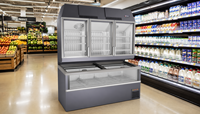 Congélateur combiné mural à double température avec porte vitrée verticale (partie supérieure) et congélateur horizontal (partie inférieure) pour supermarché