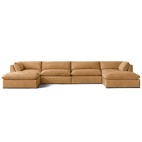 Ensemble de canapés de haute qualité pour salon, canapé sectionnel en cuir moderne de luxe pour villa, structure en bois, accoudoirs effilés, mobilier de salon 4 pièces