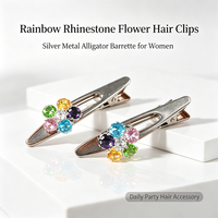 Barrettes à cheveux fleur en cristal colorées, faites à la main, avec strass, pour frange latérale, tendance