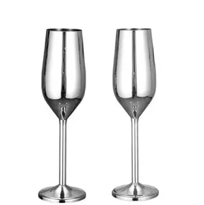 حار بيع مجموعة من 2 الفولاذ المقاوم للصدأ مزامير الشمبانيا الزجاج 200 مللي غير قابلة للكسر ببا الحرة حفل زفاف الشمبانيا كؤوس مشروبات بهلوان