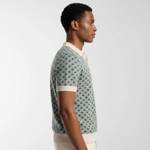 Maglione Lavorato a Maglia Personalizzato da <span class=keywords><strong>Uomo</strong></span>, Polo in Cotone Jacquard a Maniche <span class=keywords><strong>Corte</strong></span> con Motivo, Top Estivo in Maglia - Product Image 4