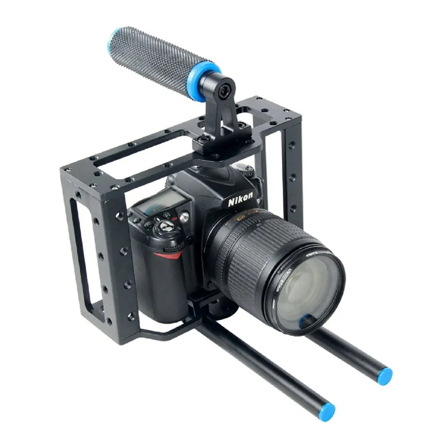 YELANGU C1 DSLR Cage de caméra DSLR en aluminium noir avec plate-forme de tige de 15mm pour Nikon Pentax Canon 5D Mark II 7D 60D