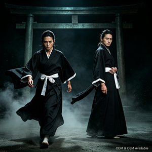 Costume Kimono in Stile <span class=keywords><strong>Anime</strong></span>, Abito Tradizionale Giapponese Nero con Cintura Bianca, Vestito per Spettacoli Teatrali S-3XL - Product Image 1