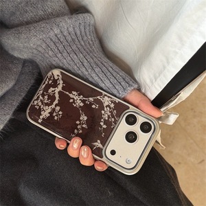 เคสเรซิ่นลายดอกพลัมขอบเงินชุบไฟฟ้า เหมาะสำหรับ iPhone 17/16, 15, 14 แบบเรียบ กันกระแทก - Product Image 3