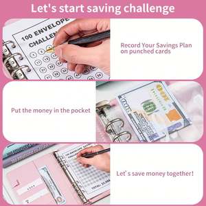 Carpeta de Presupuesto A5 de Cuero PU con 6 Anillas para Planificador y Desafío de Ahorro de 100 Sobres, Venta al por Mayor - Product Image 4