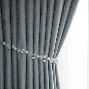 Venda quente luxuoso jacquard cortina tecido apagão cortina cor sólida black out cortina tecido