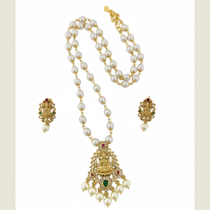 Ensemble de collier long temple en pierre de Pota plaqué or 10581305PGR ensemble de bijoux fins élégants - Product Image 2