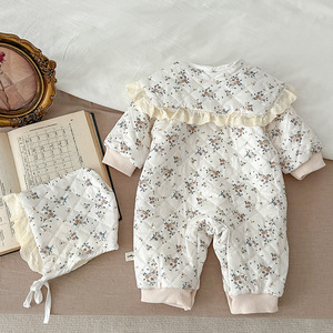 <span class=keywords><strong>Combinaison</strong></span> en polaire pour bébé <span class=keywords><strong>fille</strong></span> Angou, nouvelle arrivée hiver, avec petit motif floral, chapeau, barboteuse longue, vêtements d'extérieur - Product Image 3