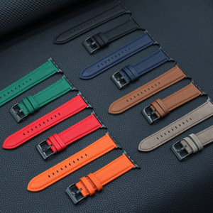 Correa de reloj de cuero genuino de grano Litchi correa de reloj de cuero de hilo prensado de cuero para iWatch Series Ultra 7 6 5 4 <span class=keywords><strong>SE</strong></span> pulsera - Product Image 2