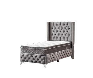 Cama Individual Queen Size Tapizada en Gris Pasha, Moderna y Lujosa, con Base de Almacenamiento y Diseño Acolchado para Dormitorio o Apartamento Infantil - Product Image 1