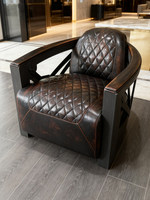 Fauteuil de luxe vintage en cuir huilé style mid-century, chaise longue individuelle pour villa, salon décontracté, bar, cigare