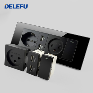 DELEFU hitam standar EU Power Outlet dengan Dual USB pengisian cepat-modular SwitchPanel - Product Image 3