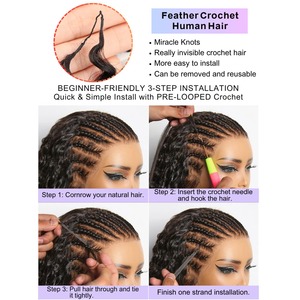 Extensions de <span class=keywords><strong>cheveux</strong></span> humains au crochet Virgin Miracle Knots, bouclées, naturelles, du Myanmar, avec nœuds pré-formés, effet plume - Product Image 4