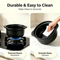 Casserole en céramique de style chinois durable et écologique 2L noire, compatible induction et gaz, résistante aux hautes températures et au cuisson à sec, antiadhésive