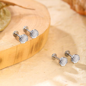 Titane Mini coquille boucles d'oreilles pour femmes adolescentes coquillage Cartilage boucle d'oreille Fine mignon été plage anniversaire bijoux cadeaux - Product Image 2