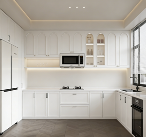 Juego de Muebles de Cocina Modernos de Estilo Francés con Acabado en Marfil - Iluminación LED y Nichos de Vidrio, Almacenamiento Elegante para Hogares de Lujo Contemporáneos - Product Image 5