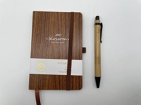 Carnet de notes A6 personnalisé avec logo, couverture en bois recyclé, reliure thermique, avec stylo, pour l'école, le bureau, journal écologique, cadeau