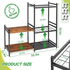Cross-border heavy-duty garage tool rack, double-layer wooden shelves with <b>hooks</b>, <b>gardening</b> long-handled tool storage rack - Product Image 2