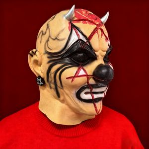 Masque de démon clown en latex pour Halloween - Crâne à pointes, veines sanguines, nez noir, visage souriant, surface rugueuse, masque intégral - Product Image 5