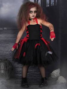 Disfraz de Halloween para Niñas, Diseño de Zombi, Color Negro y Rojo, Vestido de Princesa con Tutú de Tul - Product Image 2
