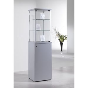 Modern Display Cabinet 45x45x175cm Light <b>Grey</b> Aluminum <b>Frame</b> Tempered Glass Shelves Lockable Door - Product Image 1