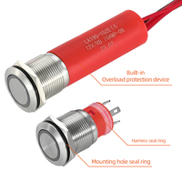 Interrupteur à bouton-poussoir en acier inoxydable 316 avec protection contre les surcharges, 12V 1NO, anneau lumineux pour applications marines, 19mm, interrupteurs étanches IP67