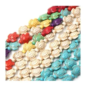 YMJ manik-manik batu permata Howlite warna putih Multi biru Tiongkok manik-manik kura-kura longgar 15x18mm untuk membuat perhiasan gelang kalung