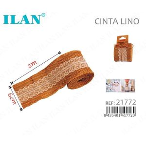 Nastro di Lino Ilan 6 Cm 2 M con Bordo in Pizzo per Decorazioni e Artigianato - Product Image 1