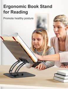 Support de livre pliable et portable avec base pivotante à 360° réglable, pour tablette, bureau, manuels scolaires (couleur noyer) - Product Image 4