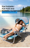 Chaise de plage pliante rayée bleu-vert avec auvent, portable, réglable, inclinable, double usage, pour camping en extérieur