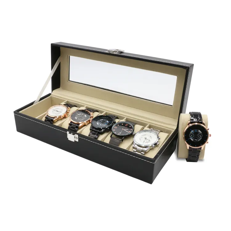 Luxury Black Watches Storage Cases With Pillow Travel Pu Leather Men Gift Rectangle 6 Slots Watch Box