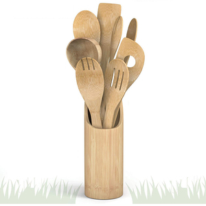 Juego de utensilios de madera de teca natural para cocina antiadherente de bambú personalizado, espátula para cocinar, 8 Uds. - Product Image 2