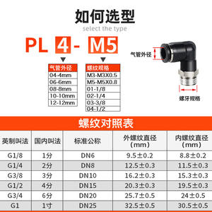 Raccord pneumatique à angle droit Xingchen, filetage externe, connecteur coudé M5 PL04/06/08/10/12 - Filetage externe pneumatique Xingchen - Product Image 2