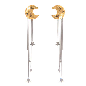 Elegant Star <b>Moon</b> Tassel Drop <b>Earrings</b> Stainless Steel Geometric Design Women's Party Jewelry - Product Image 4
