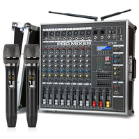 Meilleures ventes - Mixeur audio 8 canaux GT8M avec amplificateur de puissance 550W+550W, mixeur amplificateur avec 2 microphones pour concert et karaoké