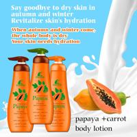 Lotion corporelle pour femmes Papaya Carotte, hydratante, nourrissante, adoucissante, soin de la peau, vente en gros, approvisionnement en vrac