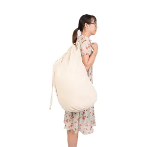 2024 eco friendly White Reusable 100% Organic Travel Commercial Extra Large Hotel Backpack Duffle Cotton Canvas Laundry Bag