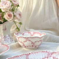 Franse roze rand 3D bloemen reliëf keramische bord, exquisiete Ins Afternoon Tea dessert fruitbord