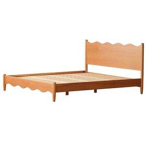 Nordic Cherry Wood Wave Pattern Solid Wood <b>Bed</b> 1.8m Platform <b>Double</b> <b>Bed</b> Bedroom Furniture - Product Image 5