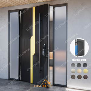 CosyHouse Porte d'entrée moderne en acier inoxydable avec verre miroir noir, porte de sécurité, taille personnalisée OEM ODM - Product Image 4