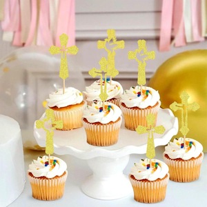 Ensemble de décoration de gâteau en forme de colombe à paillettes pour la sainte communion, baptême, célébrations de baptême, décorations de fête à thème religieux, 12 pièces - Product Image 2