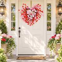 Karangan Bunga Buatan Hari Valentine Berbentuk Hati Merah Muda, Bunga Palsu untuk Dekorasi Gantung Pintu Rumah, Pernikahan, Hadiah Valentine
